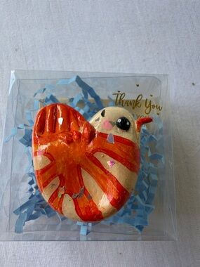 Hand-Painted Orange and Cream Decorative Bird Figurine Worry Stone